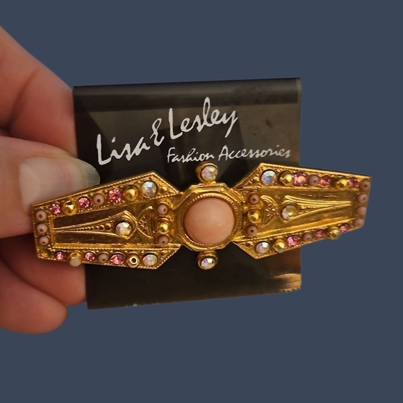 Vtg LISA & LESLEY Pink Aurora Borealis Rhinestone Art Deco Brooch - Picture 1 of 7